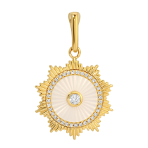 14k Yellow Gold Lines / Fluted Mop Diamond Necklace Charm