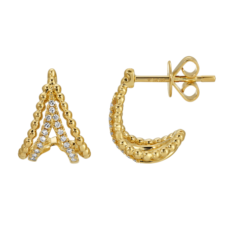 14k Yellow Gold Diamond Cage Lobe Stud Earrings