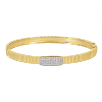 14k Yellow Gold Hand Made Lines / Fluted Diamond Bangle
