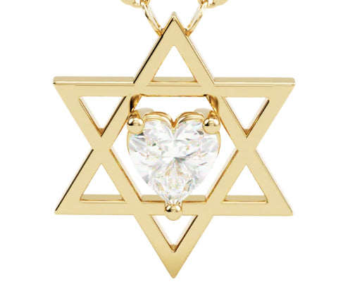 14k Star Of David with Floating Heart Diamond Charm