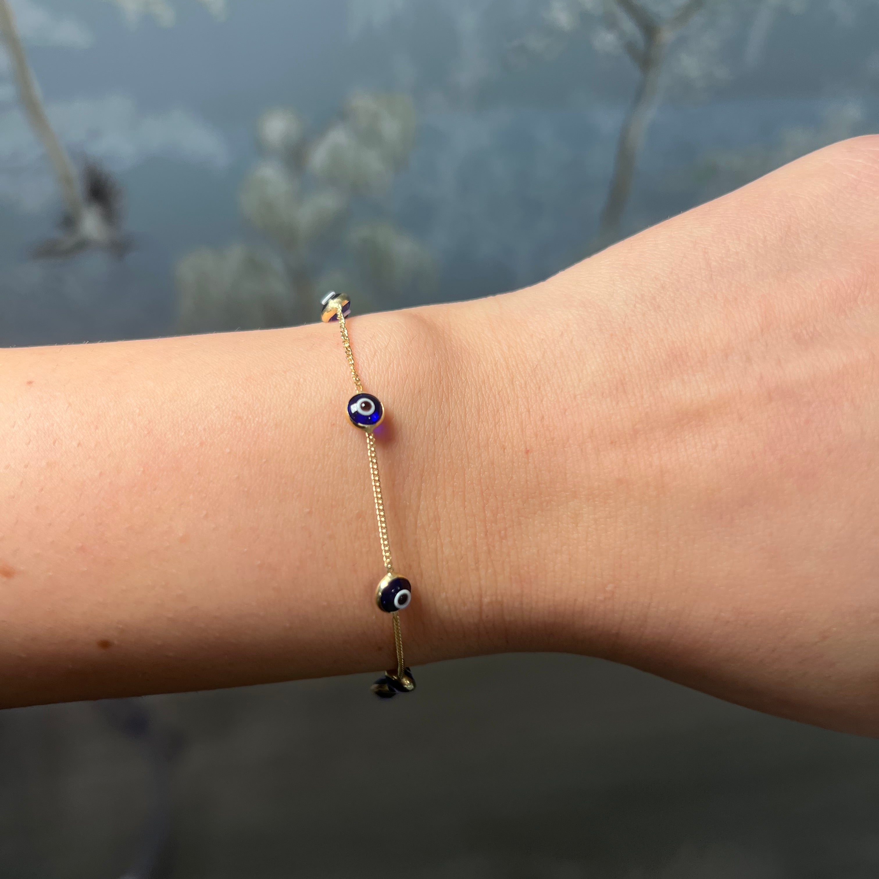 14k Yellow Gold Dark Blue Evil Eye Bracelet