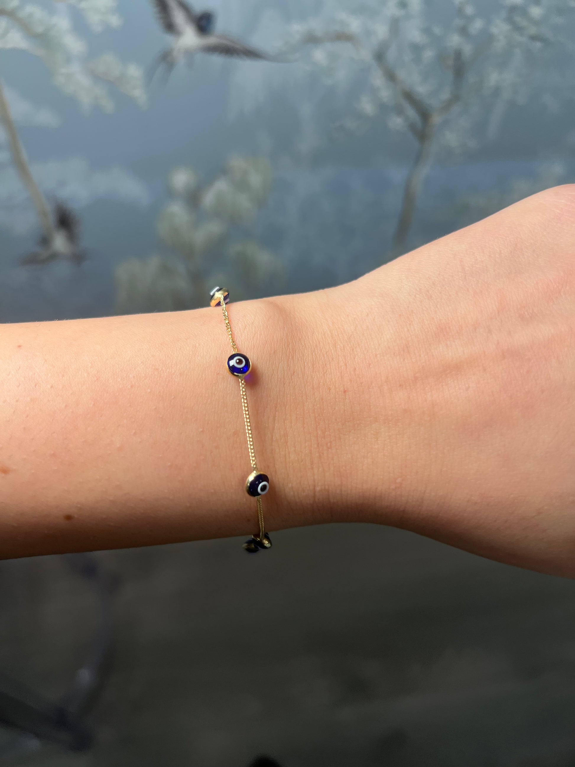 14k Yellow Gold Dark Blue Evil Eye Bracelet
