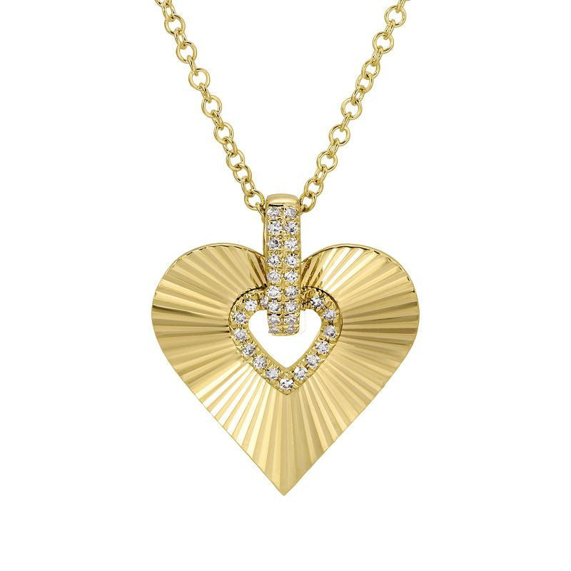 14k Yellow Gold Lines / Fluted Heart Diamond charm