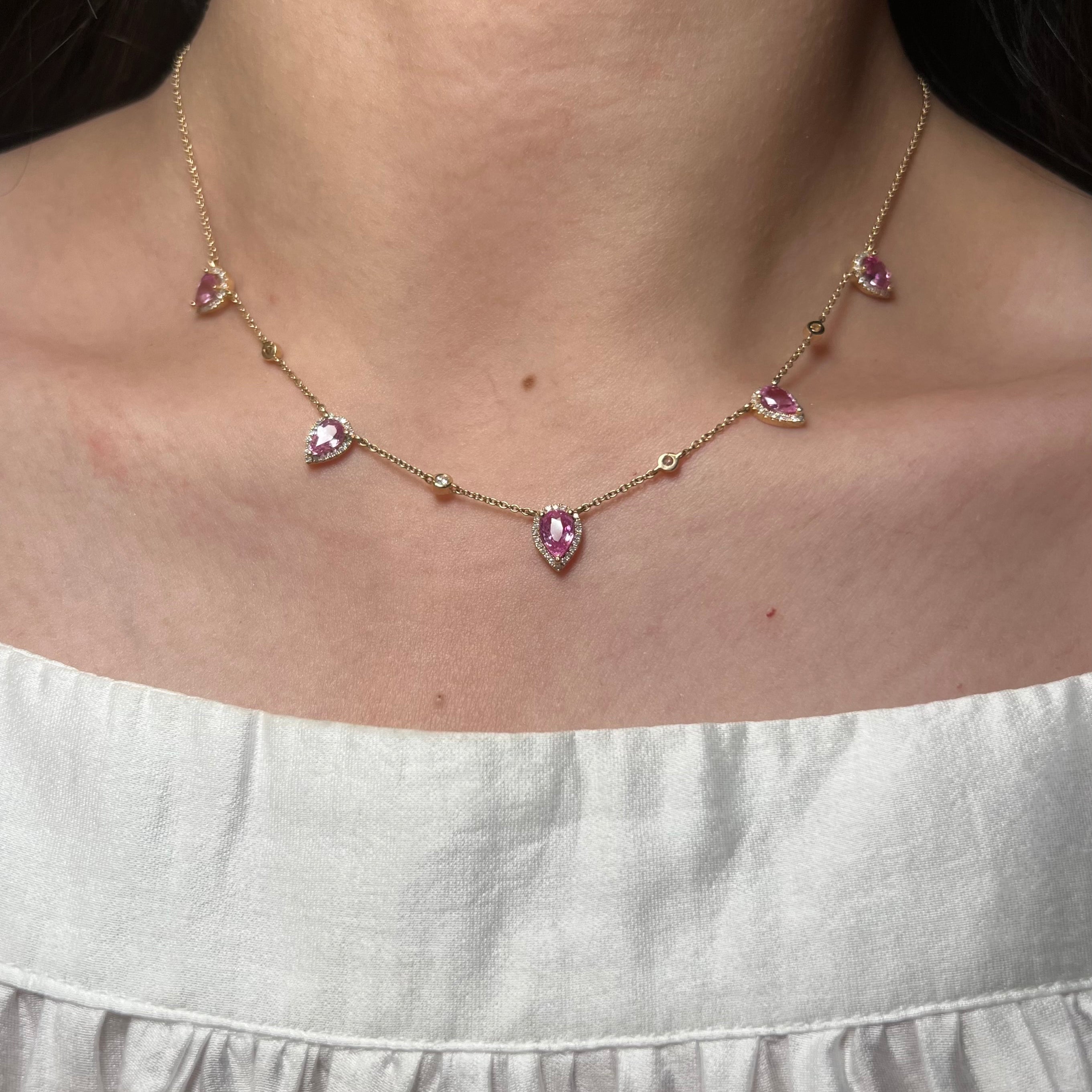 Pink Sapphire Diamond Station Necklace