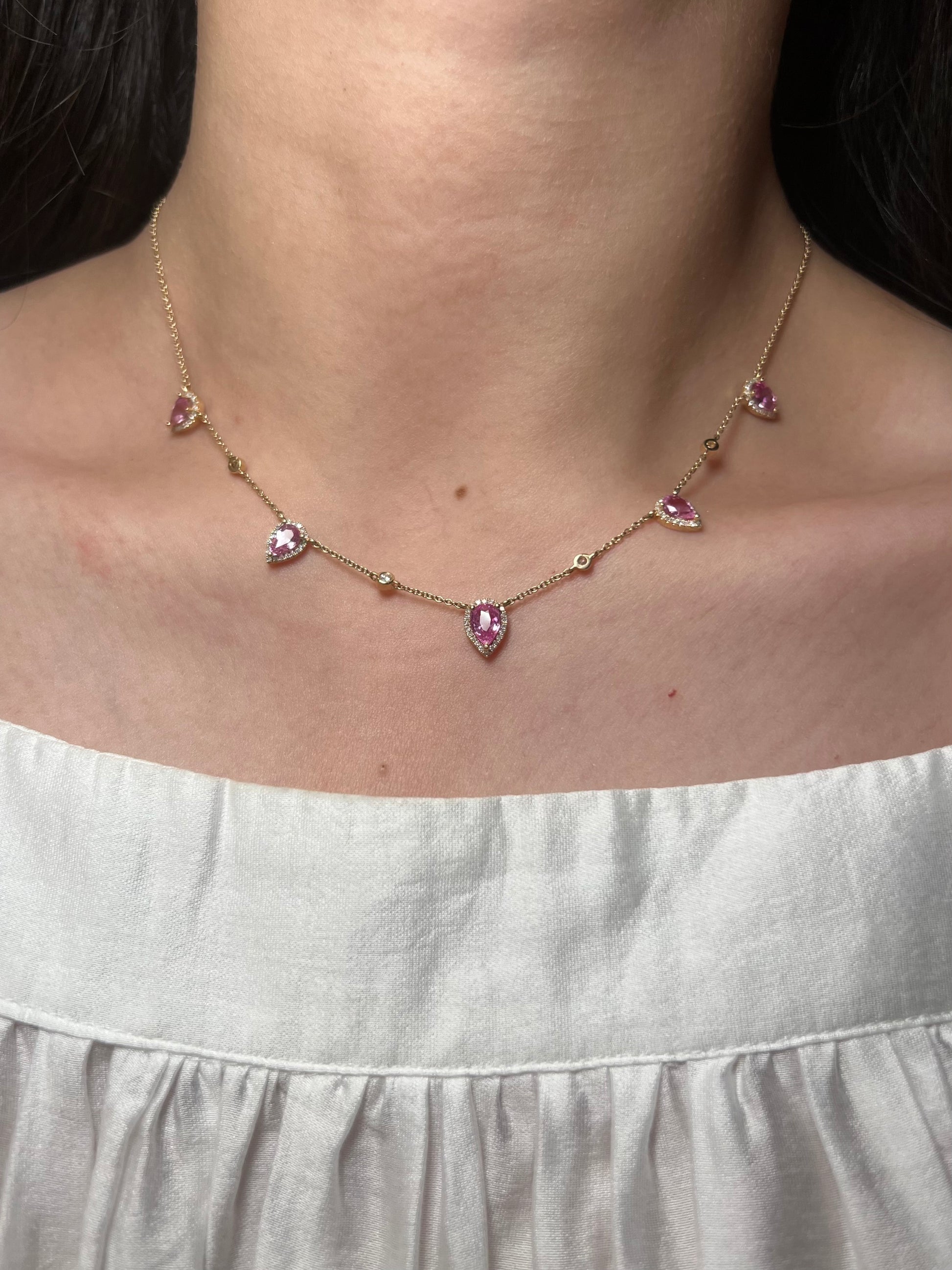Pink Sapphire Diamond Station Necklace