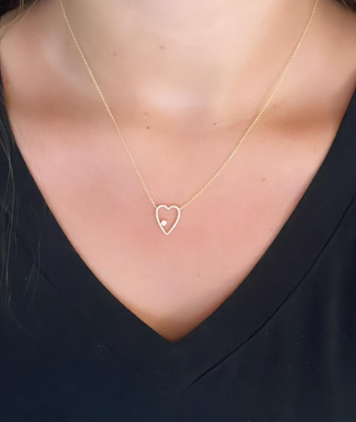 14k Gold Open Heart and Diamond Necklace