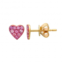 14k Yellow Gold Pink Sapphire With Color Rhodium Heart Stud Earrings