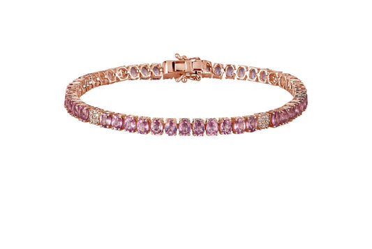 Oval pink sapphire and diamond tennis bracelet