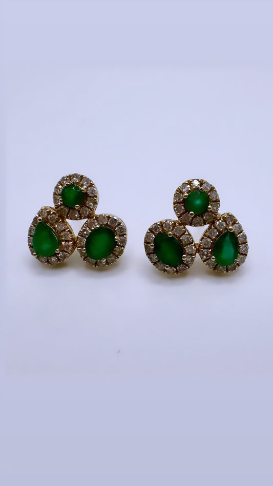 Small Emerald Diamond Cluster Studs