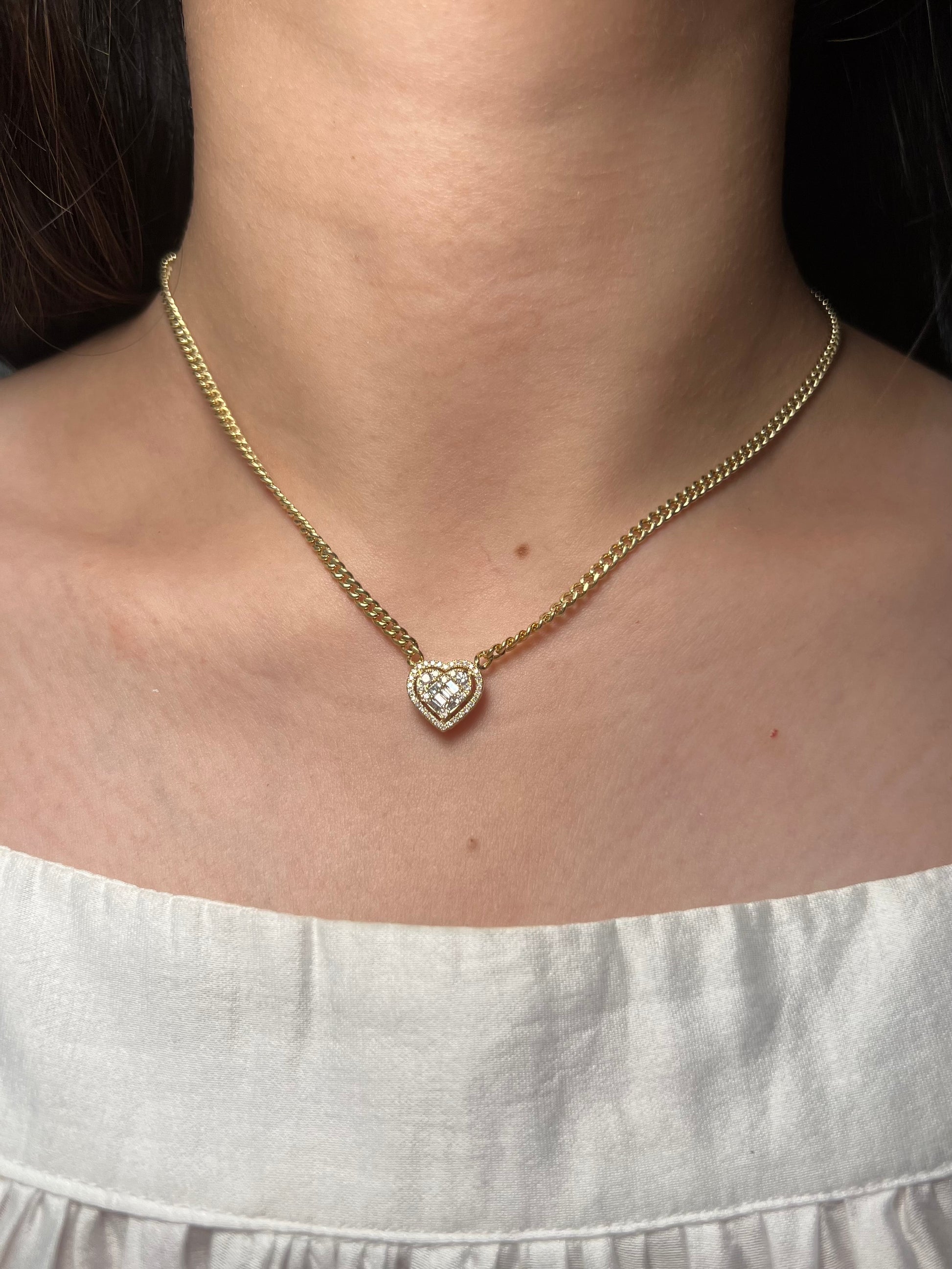 Heart Shape Pendant on 14k Yellow Gold Cuban Necklace