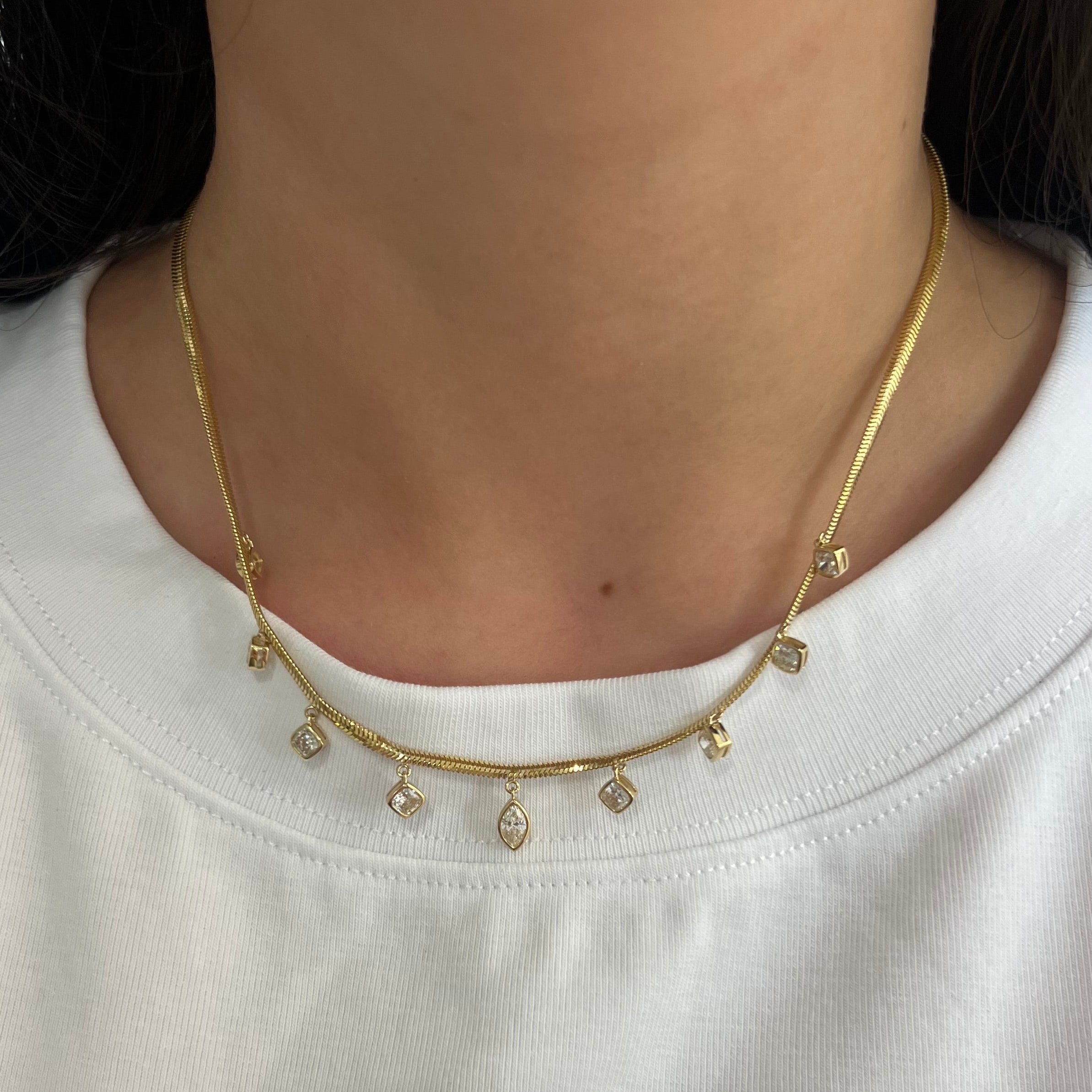 14k Yellow Gold Bezel Hanging Charm Necklace