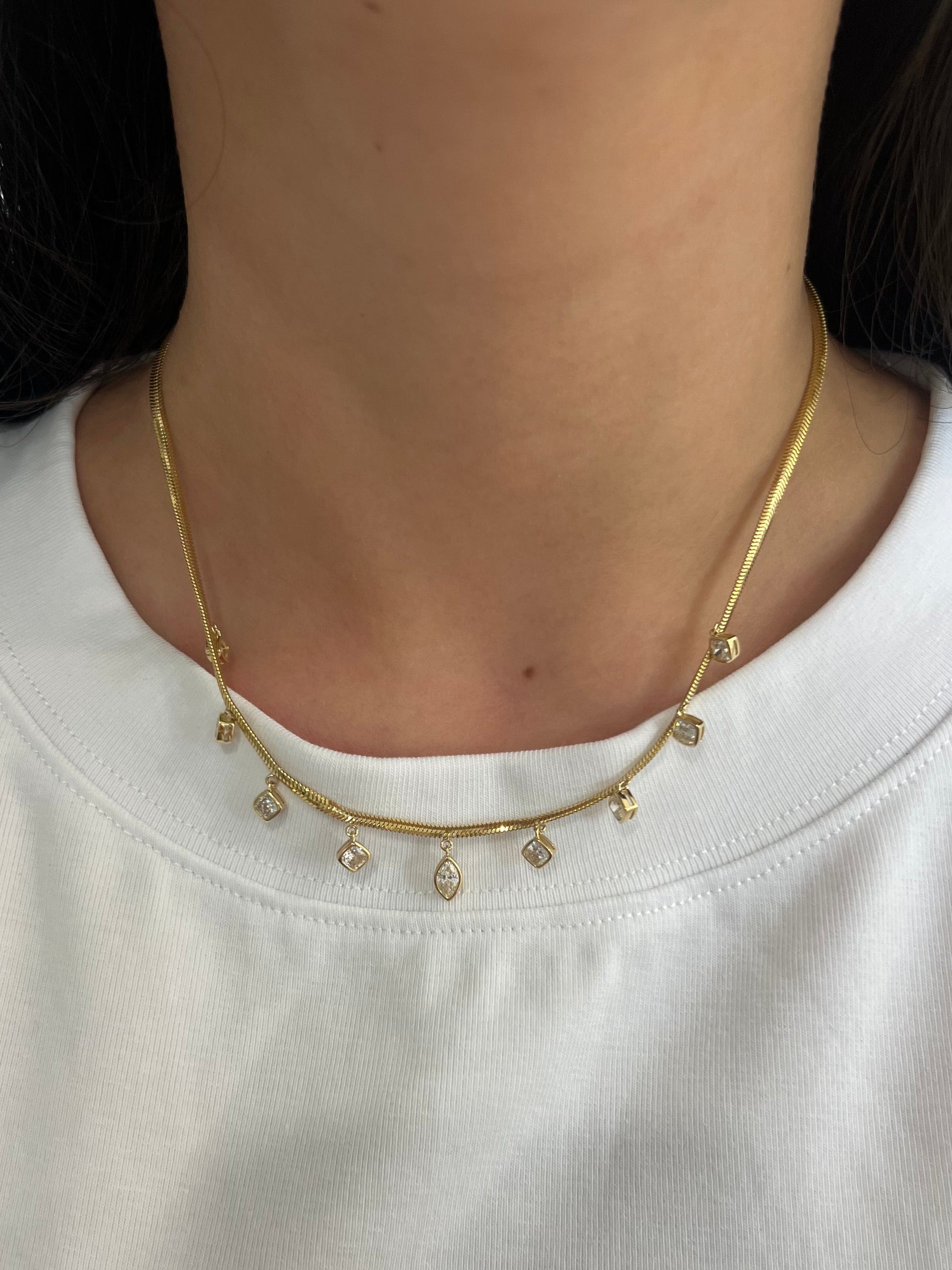 14k Yellow Gold Bezel Hanging Charm Necklace