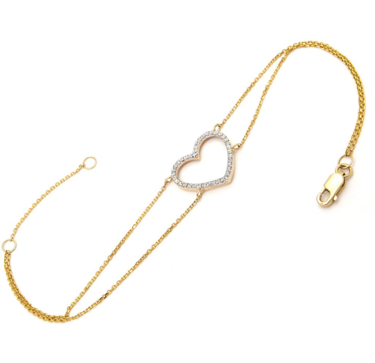 14k Yellow Gold Heart Double String Bracelet