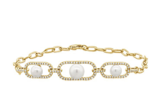 14k yellow gold bracelets with pearls in links