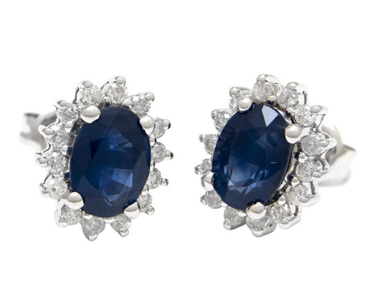 White Gold Fashion Oval Prong Sapphire Earrings