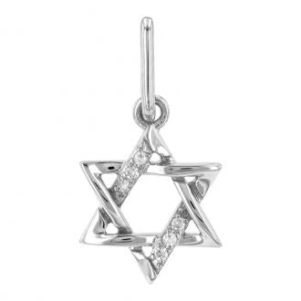 14k White Gold Star Of David Diamond Necklace Charm