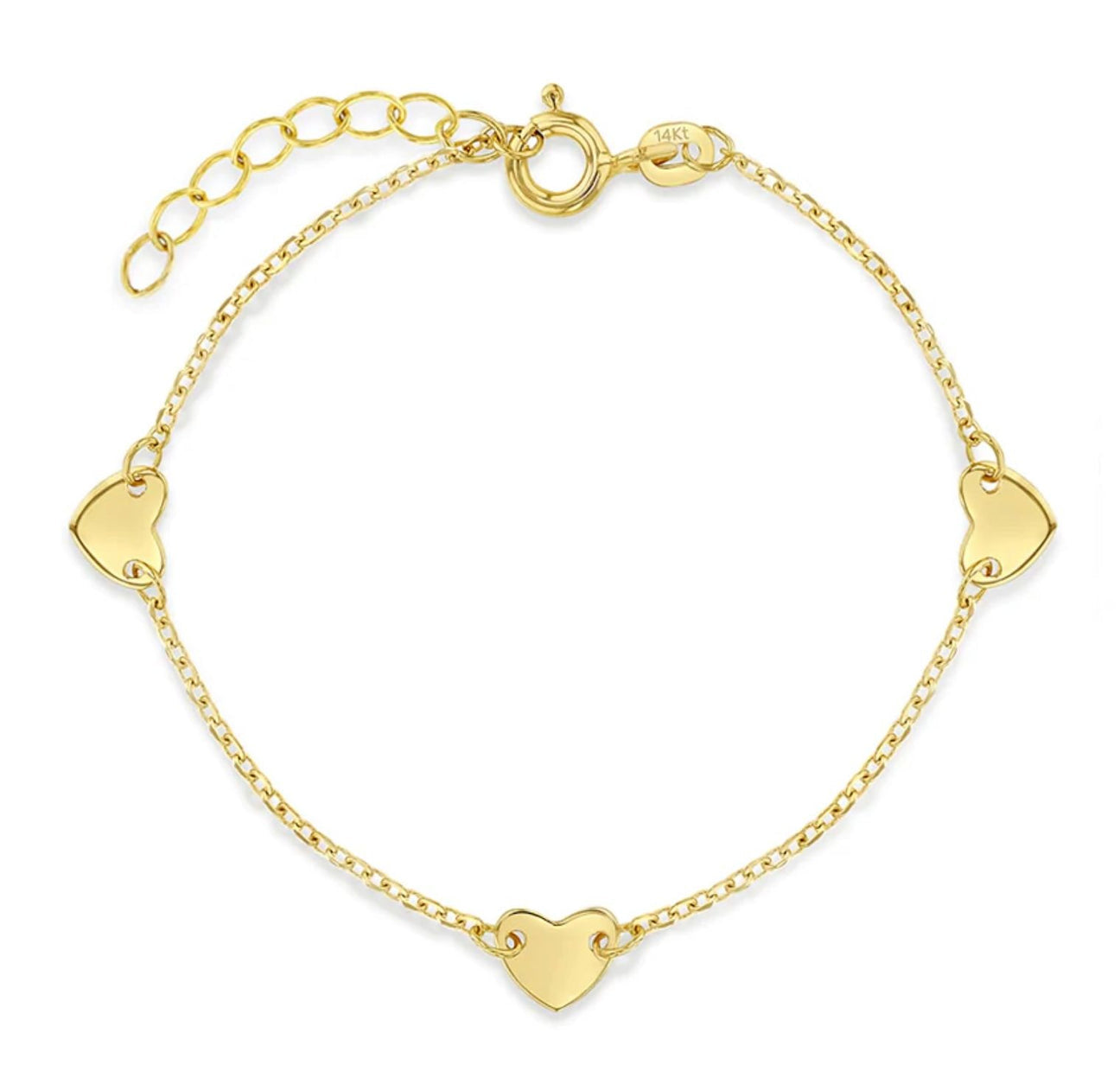 14k Yellow Gold Toddler Triple Heart Bracelet