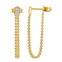 14k Yellow Gold Gold Bead Chain Diamond Earrings