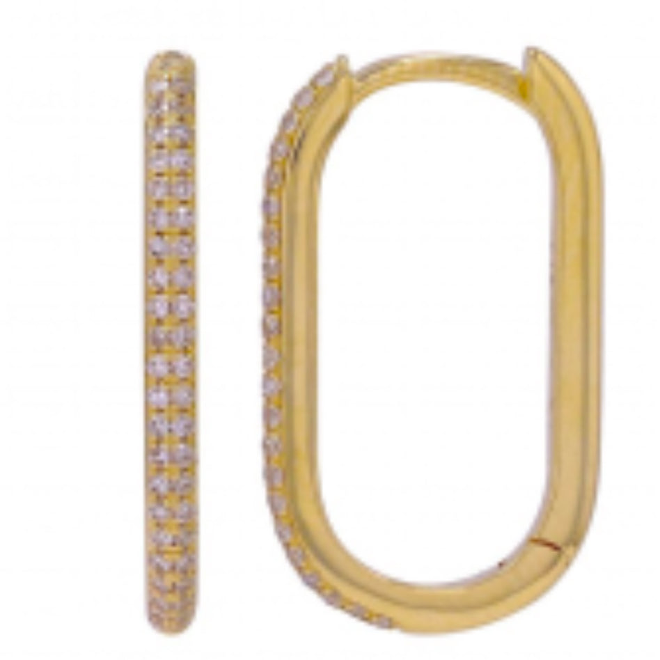 14k Yellow Gold Rectangle Diamomd Huggie Earrings