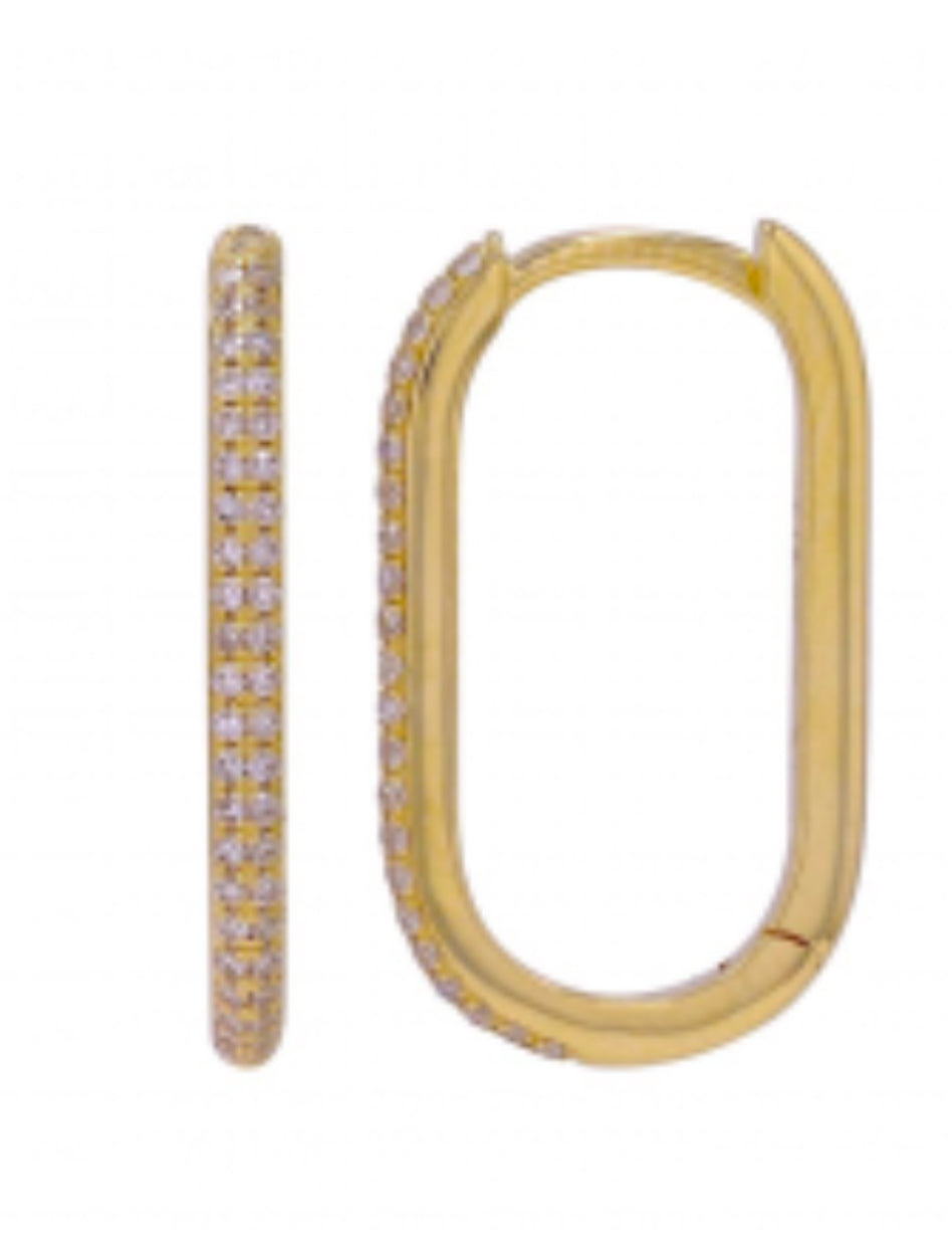 14k Yellow Gold Rectangle Diamomd Huggie Earrings