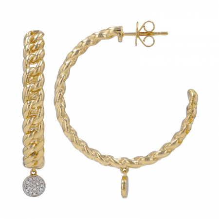 14k Yellow Gold Cuban Link Open Hoop Earrings
