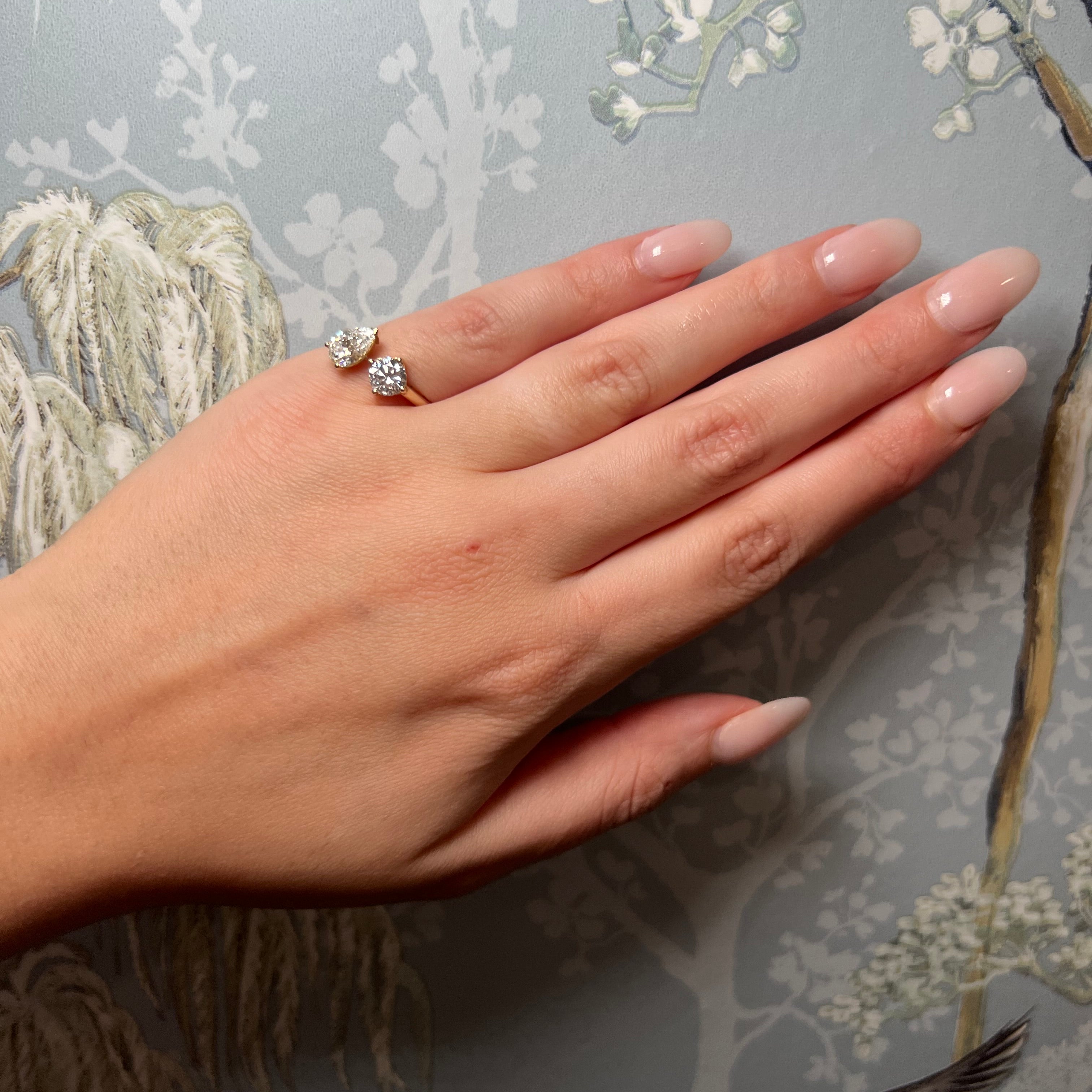 Pinky Pear and Round Lab Diamond Ring