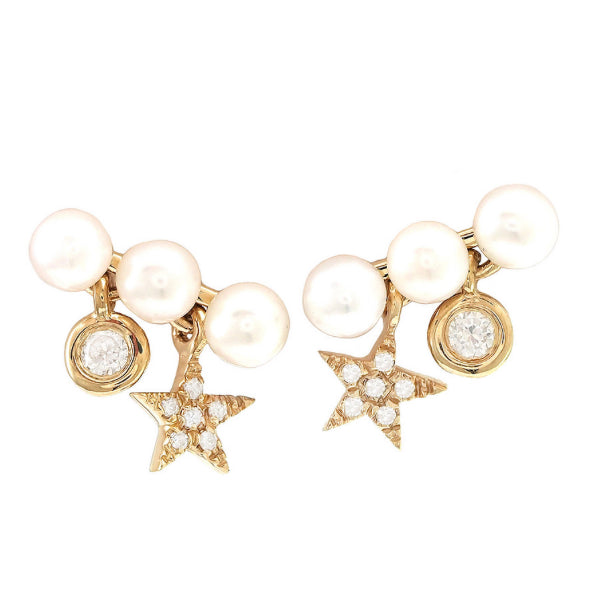Yellow Gold Pearl Charm Earrings