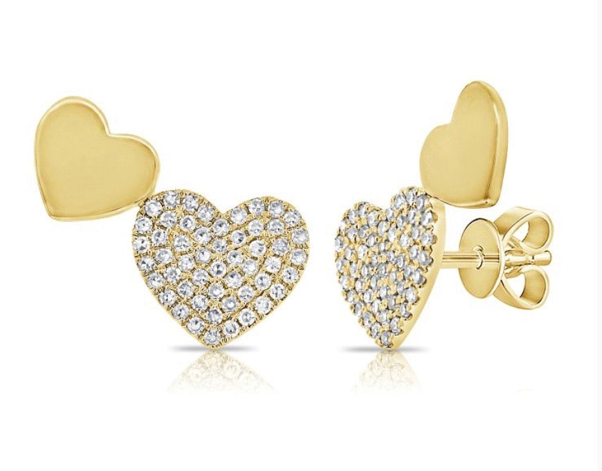 .29CT DIAMOND DOUBLE HEART STUD EARRINGS