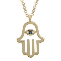 14k Yellow Gold Hamsa Sapphire Necklace