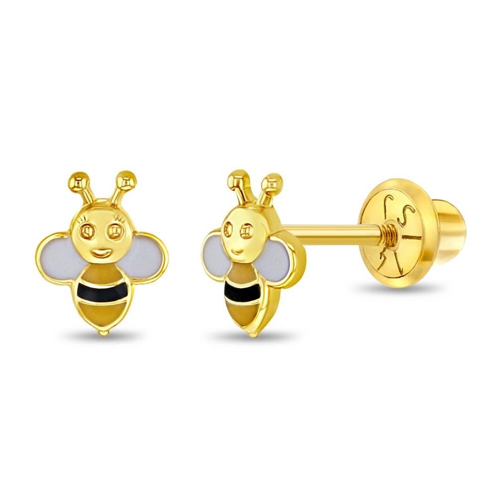 14k Gold Honey Bee Baby / Toddler / Kids Earrings