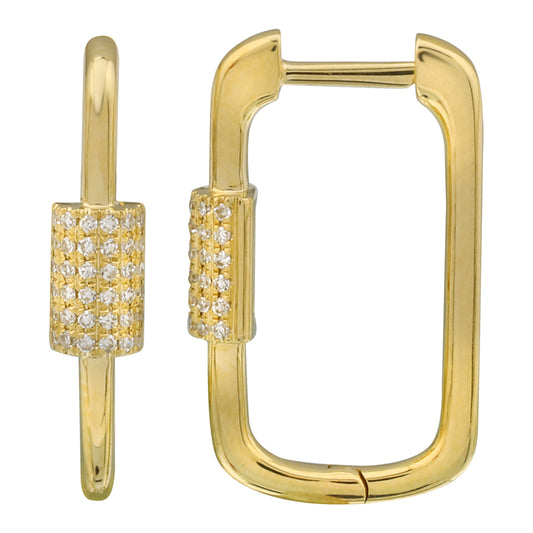 14k Yellow Gold Carabiner Shape Diamond Earrings