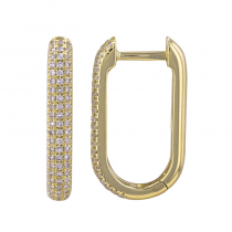 14k Yellow Gold Rectangle Diamond Huggie Earrings