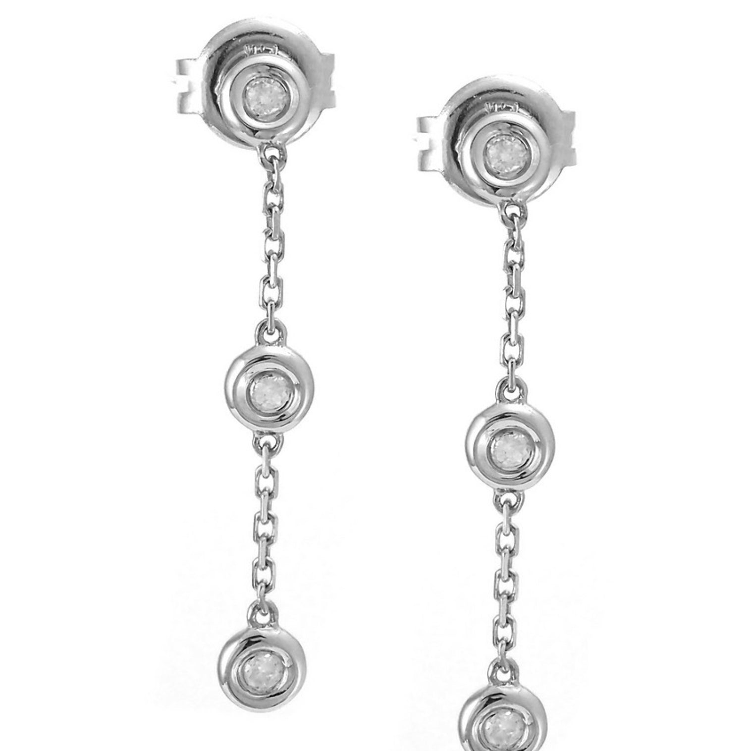 White Gold Diamond By The Yard Round Bezel Diamond Earring