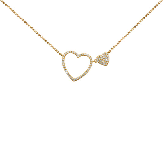 14k Yellow Gold Open and Pave Diamond Heart Necklace