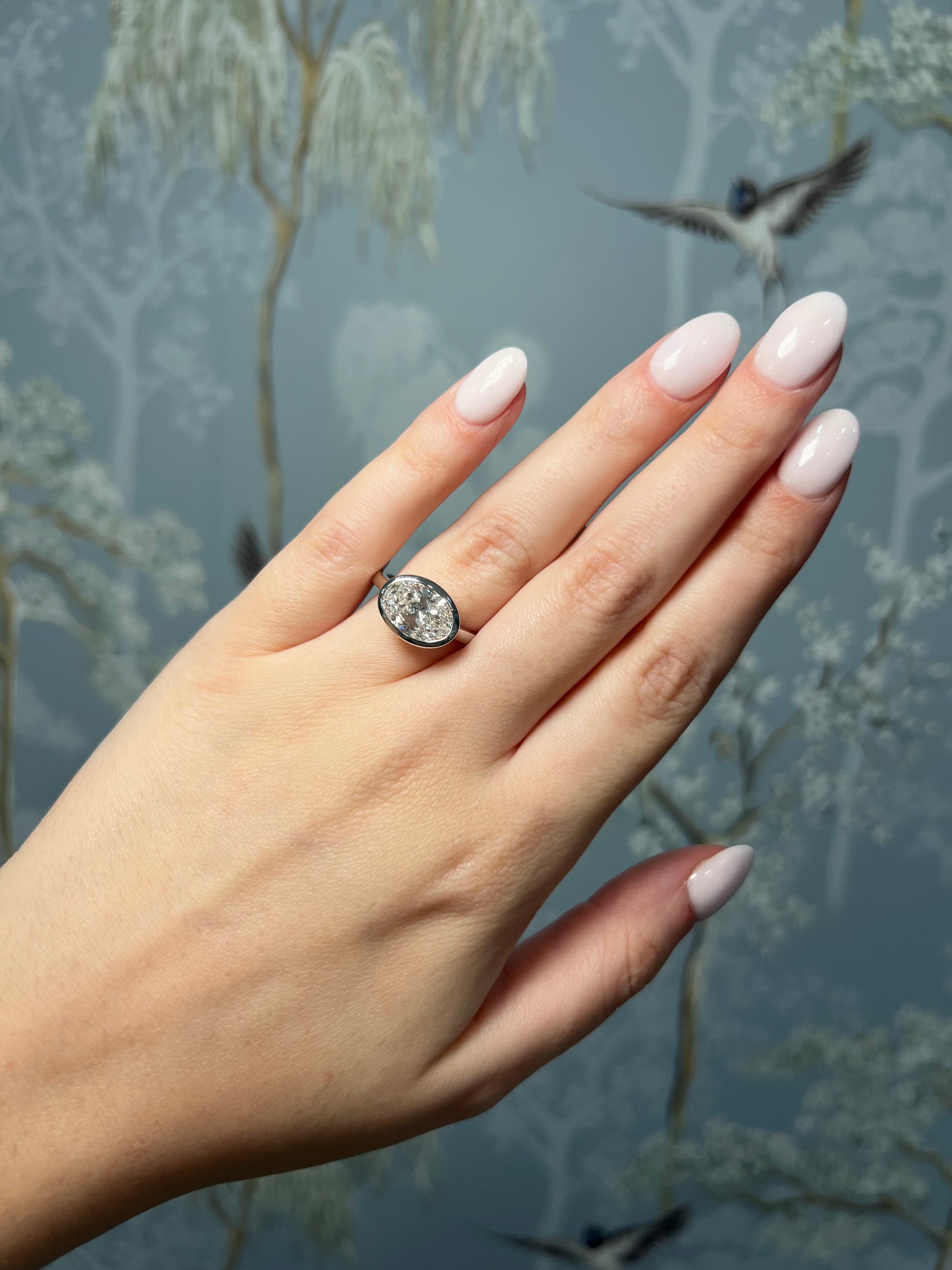 White Gold Bezel Set 3ct Oval Diamond Ring