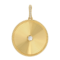 14k Yellow Gold Lines / Fluted Mixed Link Chain Disc Diamond Necklace Charm