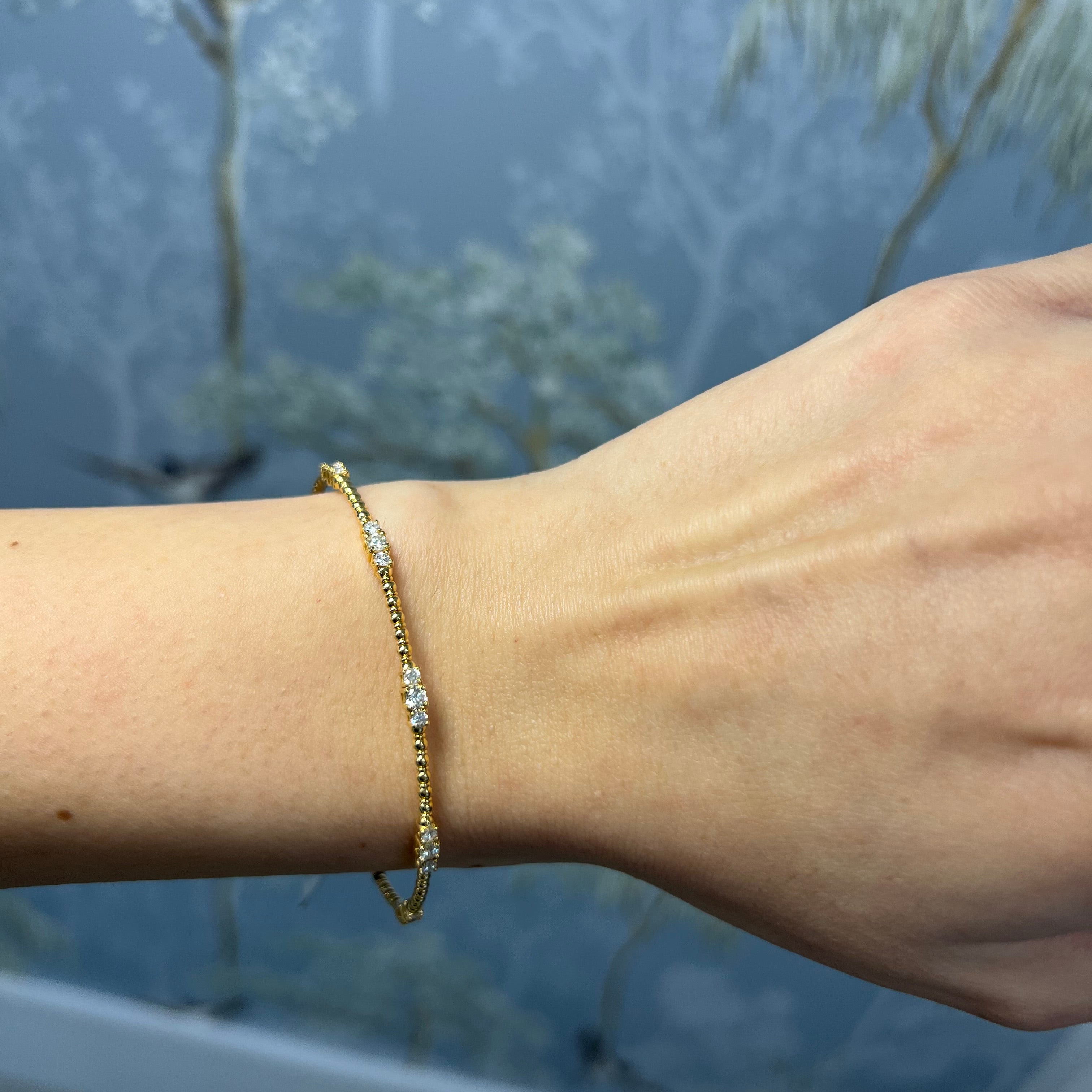 14k Yellow Gold Skinny Bangle with Diamonds