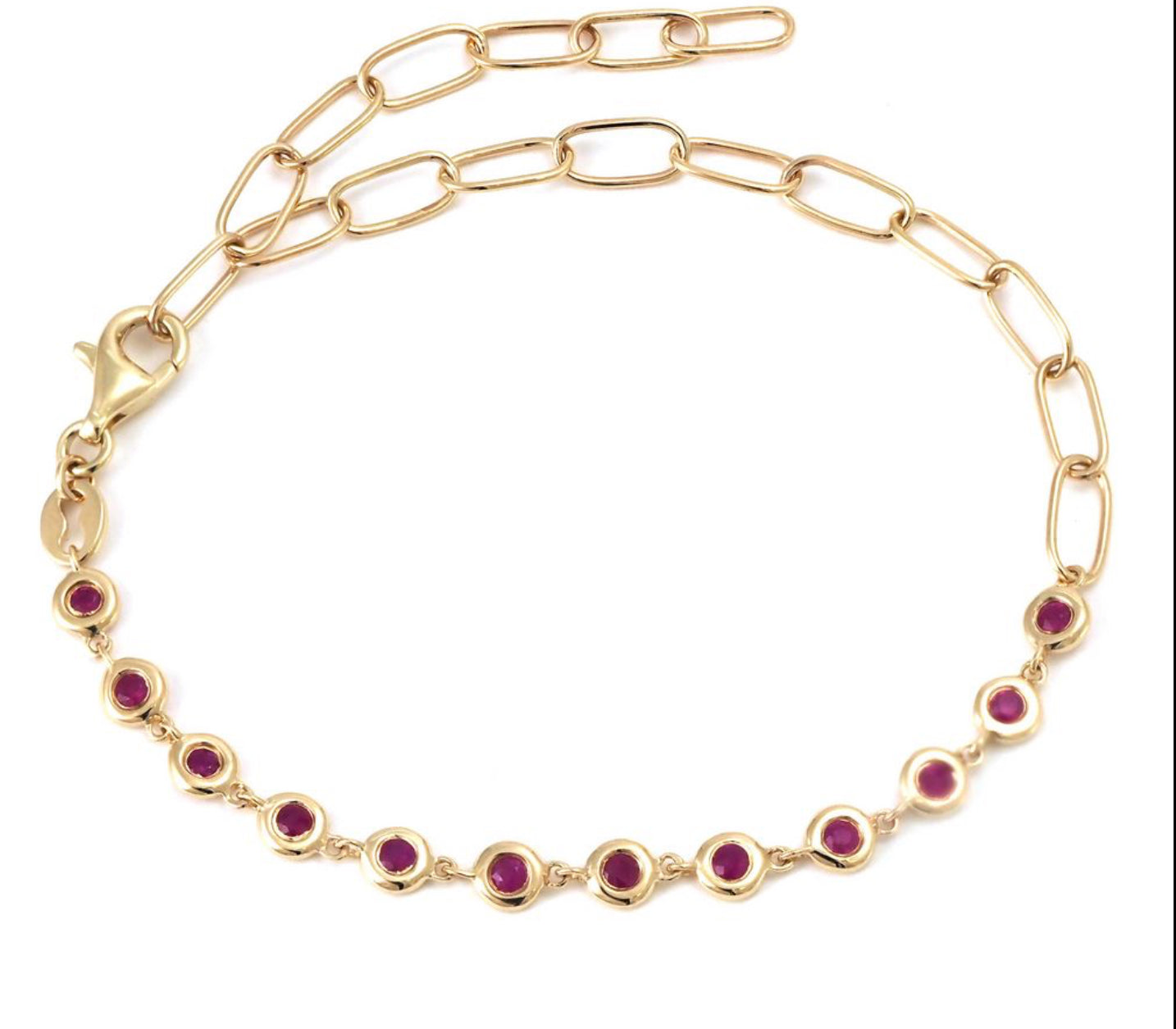 14kt Yellow Gold Fashion Round Bezel Ruby Bracelet