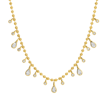 14k Yellow Gold Ball Chain Lab Diamond Necklace