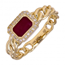 14k Yellow Gold Emerald Cut Ruby Cuban Link Chain Ring