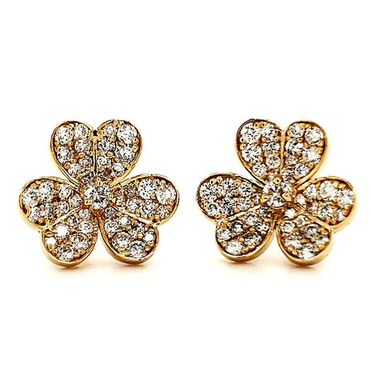 14k Pave Diamond Flower Stud