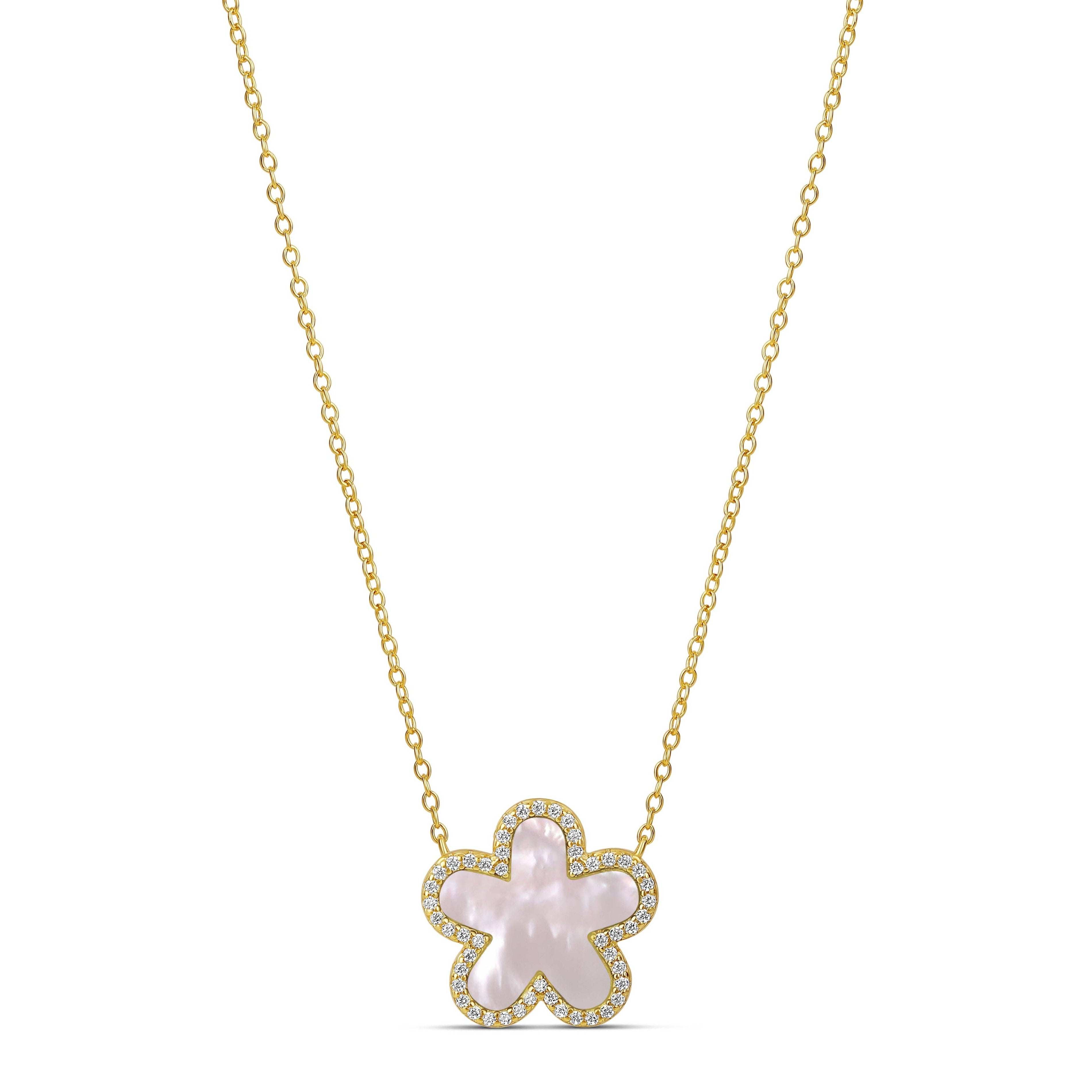 Pave Outlined Stone Flower Necklace