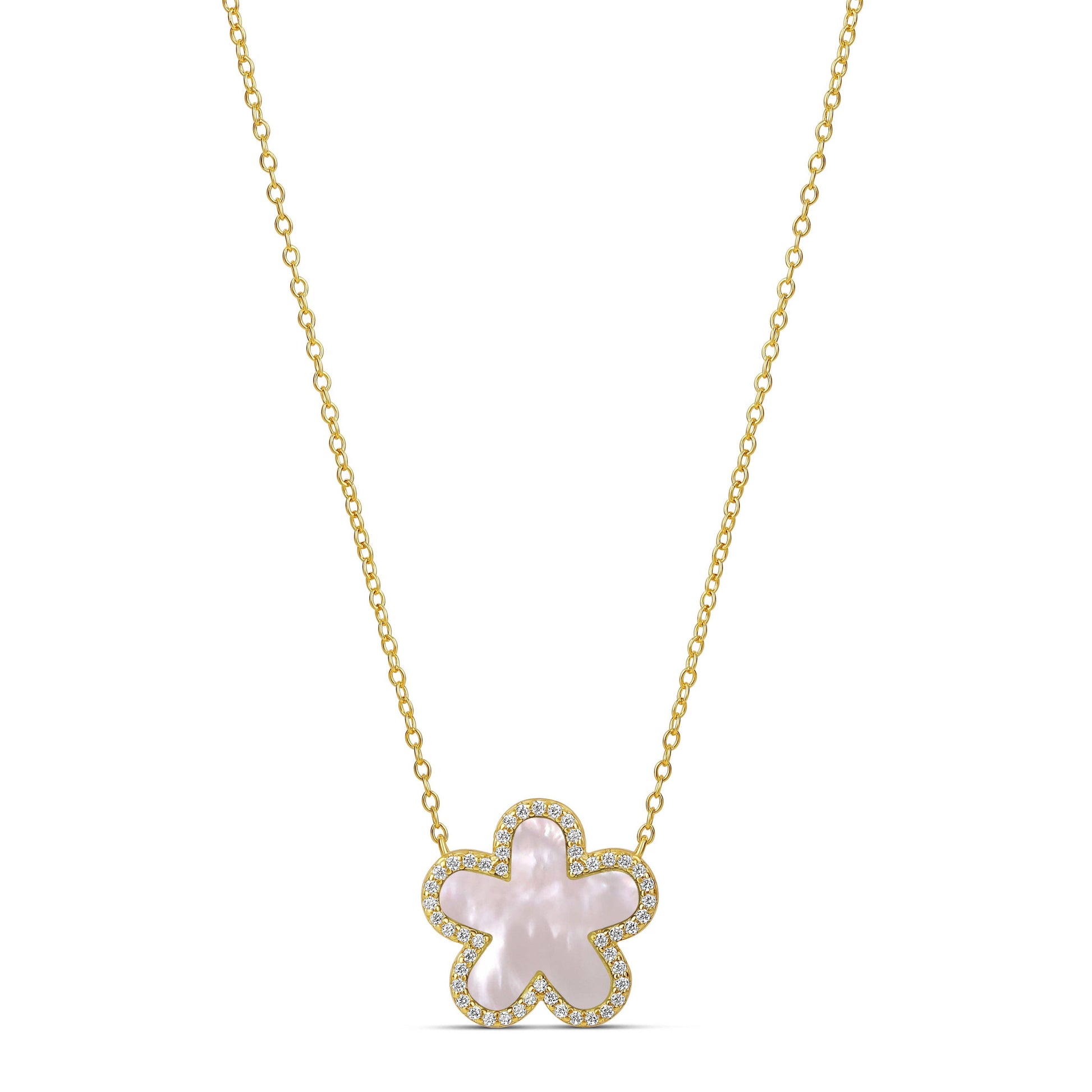 Pave Outlined Stone Flower Necklace