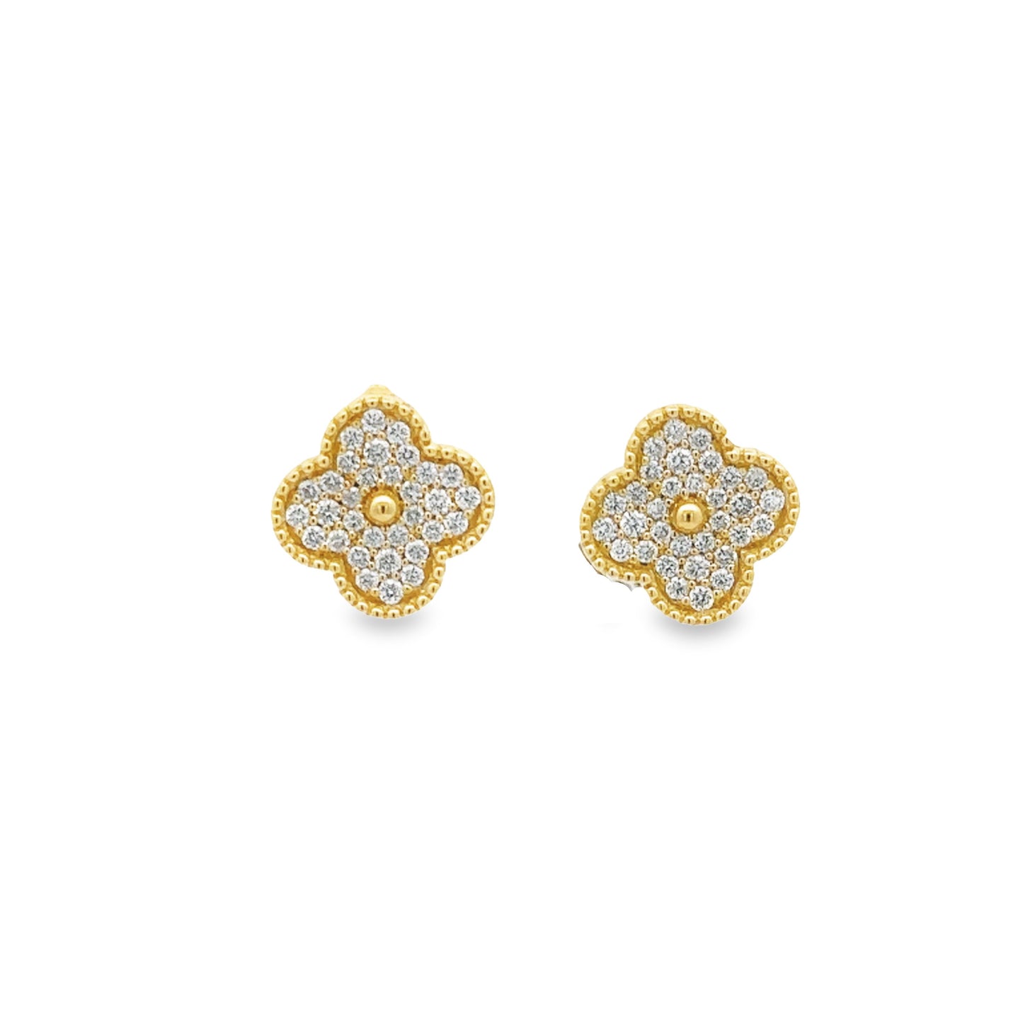 14k White Gold Diamond Clover Studs