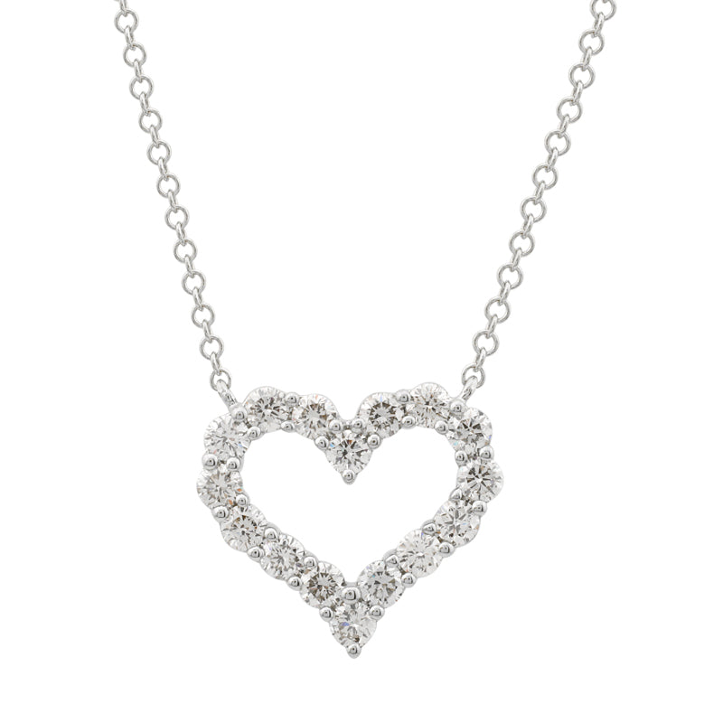 14k White Gold Open Heart Diamond Necklace