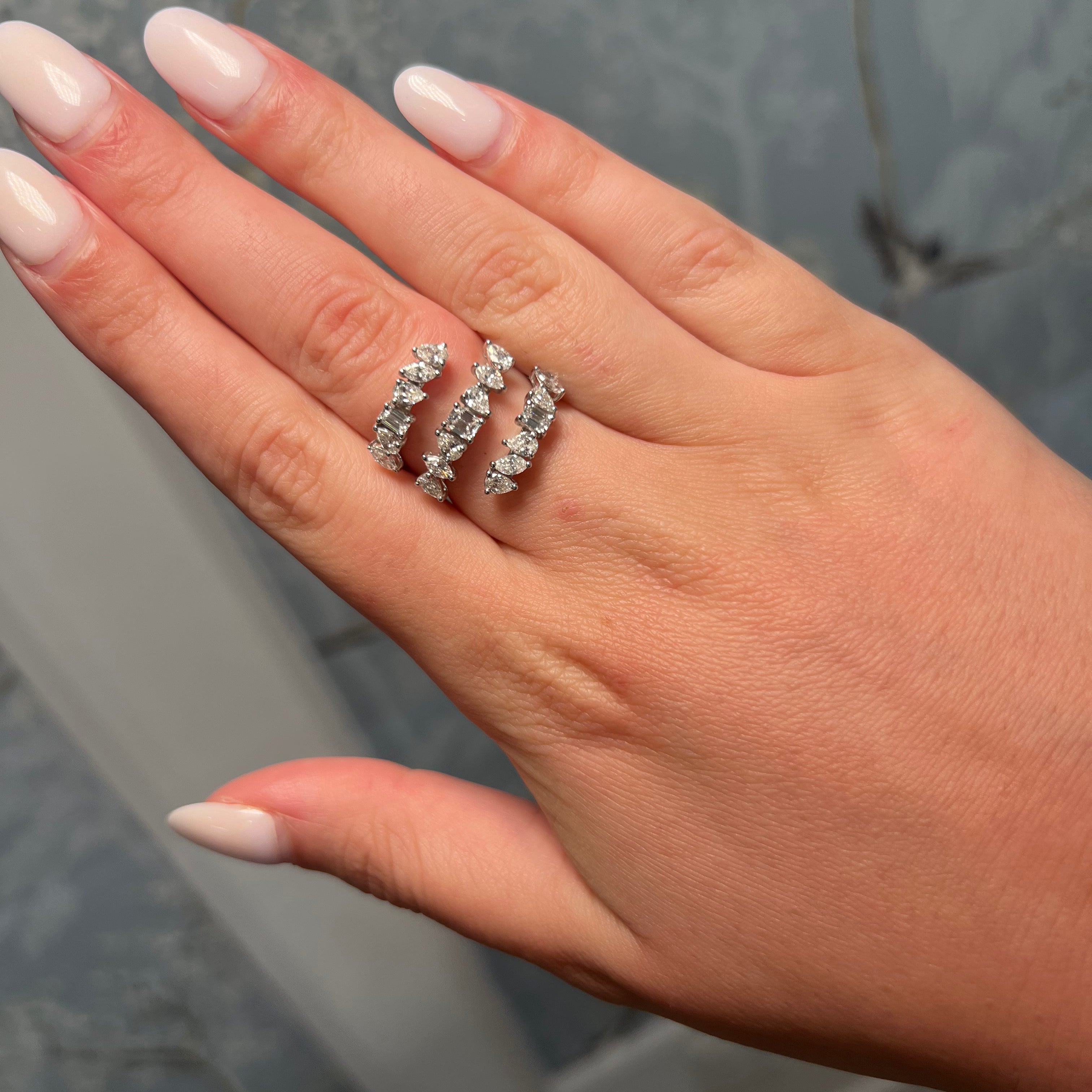 14k White Gold Lab Multi Shape Diamond Wrap Ring