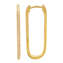 14k Yellow Gold Diamond Rounded Rectangle Huggie Earrings