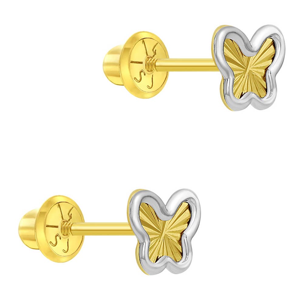 14k White & Yellow Gold Butterfly Baby / Toddler Earrings