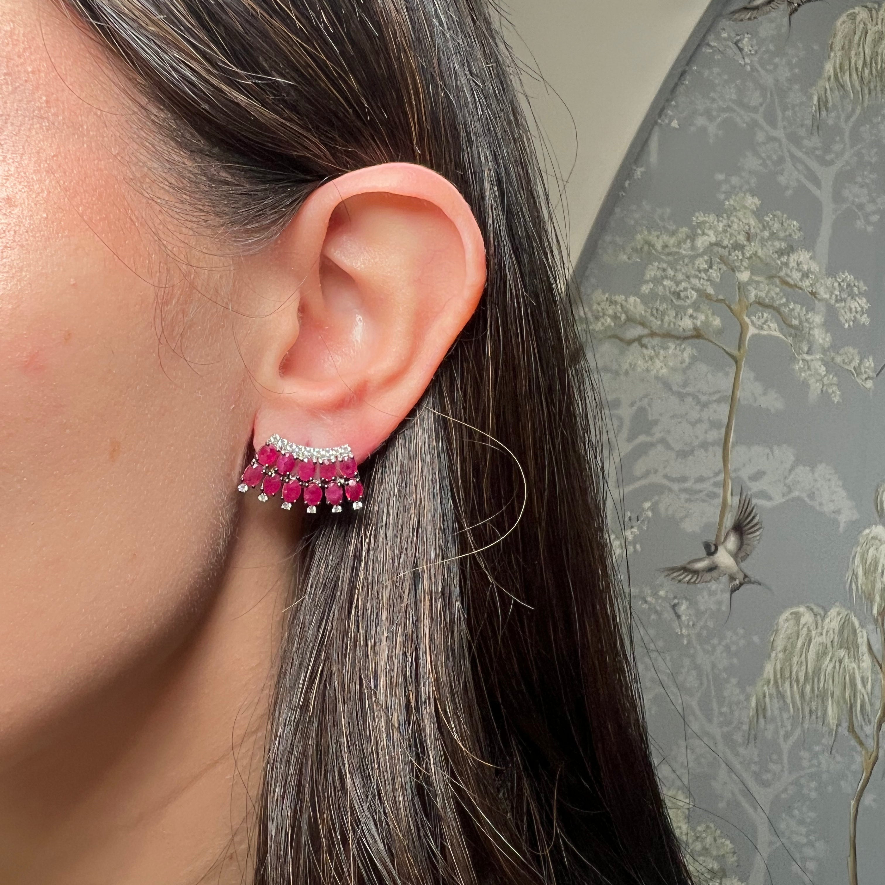 14K White Gold Diamond and Ruby Earrings