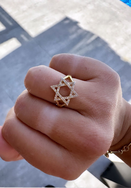 Yellow gold Star of David diamond ring